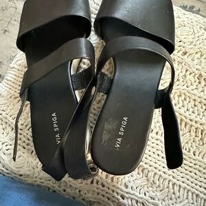 Via Spiga Black Leather Mules